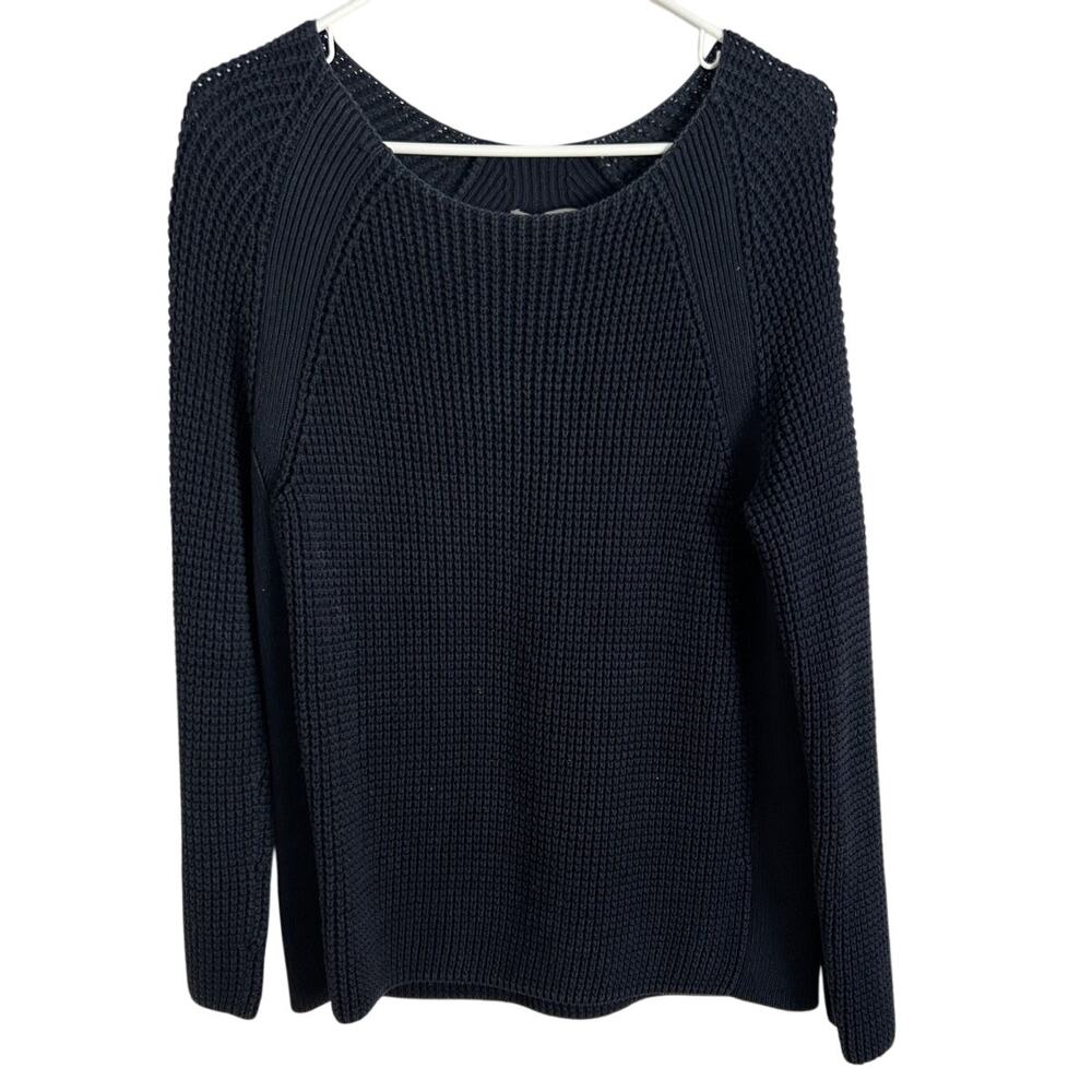 Vince Women's Navy Blue Cable Knit Sweater Size Medium 100% Cotton Heavy - Picture 2 of 6